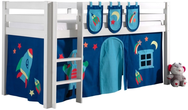 Kinderbett Karolina 210x114x106 Massivholz Weiß Textilset Astro 3