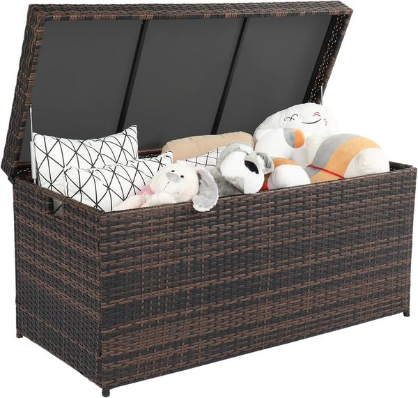 LALAHO Gartenbox Wasserdicht, 500L Rattan Aufbewahrungsbox, Aluminium Polyrattan für Garten, Terrasse, Balkon, 130 x 60 x 65 cm