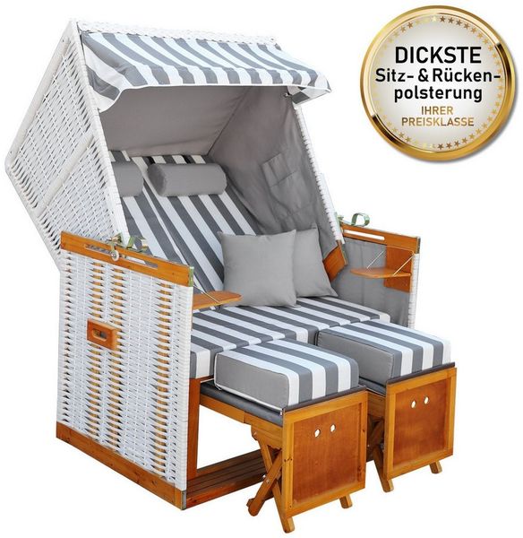 BRAST Strandkorb für 2 Personen, 120cm breit, 4 Designs, BxTxH: 120x79x150 cm, Volllieger, Norderney Deluxe, (verstellbare Rückenlehne weiches Fußkissen)