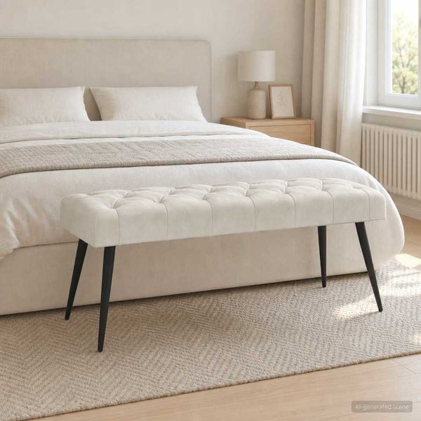 vidaXL Bank mit Knopfheftung Creme 110 x 40 x 46 cm Samt 42038579