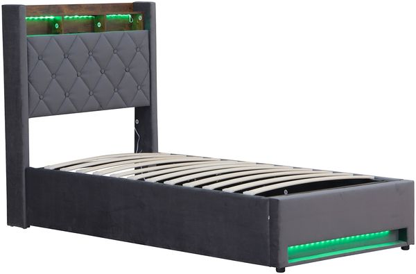 Polsterbett mit Lattenrost Samt,erhältlich Hochelastischer Schaum,Mit LED-Lichtleiste und USB-Aufladung,180*200cm Bild 6