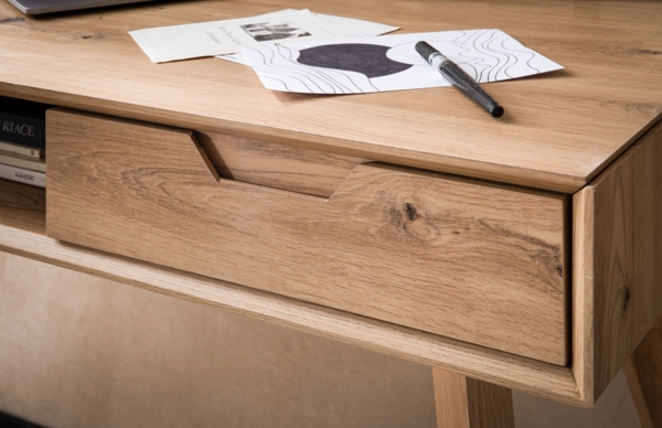 Schreibtisch 120x55x77 cm Eiche Dekor mit Stauraum, Design Bürotisch Skandinavisch mit Schubladen, HomeOffice Laptoptisch Computertisch Arbeitszimmer mit Massivholzbeine Bild 5