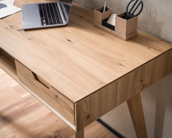 Schreibtisch 120x55x77 cm Eiche Dekor mit Stauraum, Design Bürotisch Skandinavisch mit Schubladen, HomeOffice Laptoptisch Computertisch Arbeitszimmer mit Massivholzbeine Bild 4