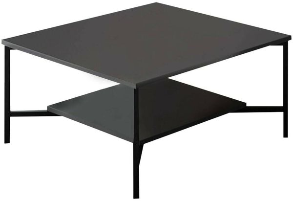 Dmora Wohnzimmertisch Mia, Niedriger Wohnzimmertisch, Kaffeeregal, Couchtisch für Sofa, 80x80h40 cm, Anthrazit und Schwarz