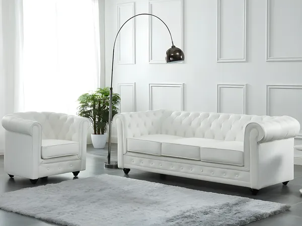 Vente-unique - CHESTERFIELD Sofa and armchair set Leder Weiß - B 78 cm88 cm x H 72 cm x L 205 cm82 cm