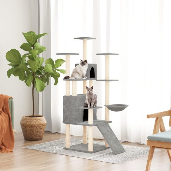 vidaXL Kratzbaum mit Sisal-Kratzsäulen Hellgrau 154 cm 171691
