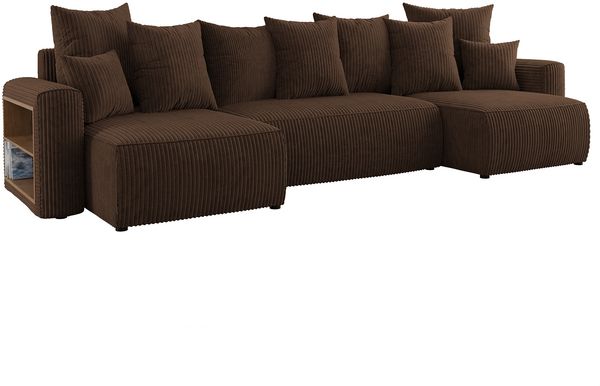 MEBLINI Schlafcouch mit Bettkasten - 312x142x73cm - Dunkelbraun Cordstoff - SOLARIS - Ecksofa mit Schlaffunktion - Sofa mit Relaxfunktion und Kopfstützen - Couch U-Form - Eckcouch - Wohnlandschaft