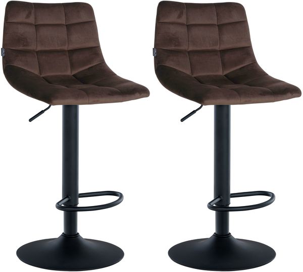 Barhocker 2er Set DUBAI - Braun, Samt, Schwarz Barhocker mit Lehne Barstuhl Tresenhocker Tresenstuhl Kneipenhocker Kneipenstuhl