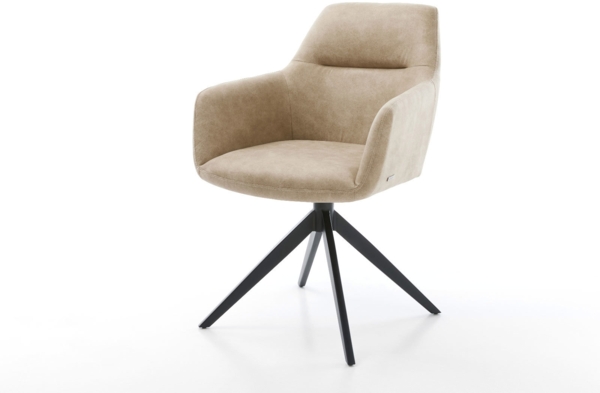 Drehstuhl Pejo-Flex Mikrofaser Beige Vintage Kreuzgestell breit Schwarz 360° drehbar Wippfunktion Taschenfederkern