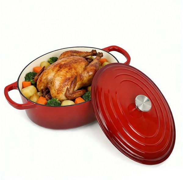 OSTWOLKE Bräter Gusseisen Topf emaillierte Bräter Gusseisentopf Schmortopf mit Deckel, 31cm, Backofengeeignet Induktionsgeeignet Zum Braten, Schmoren, Kochen