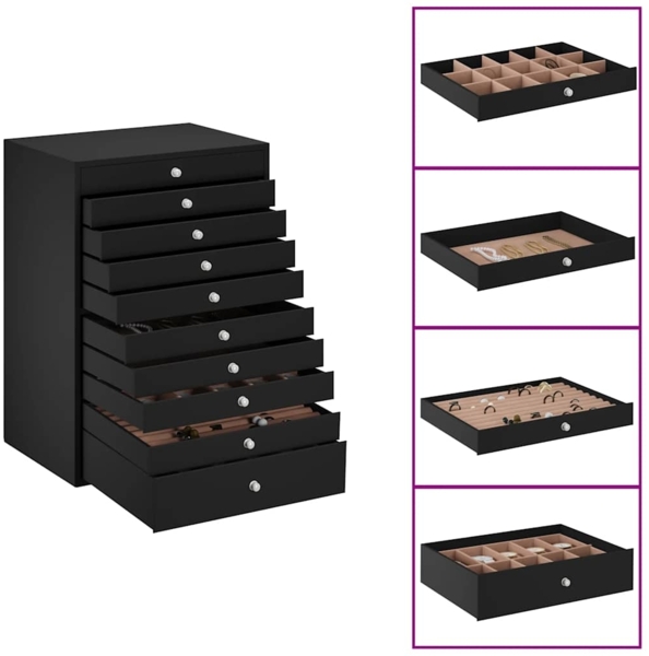 vidaXL Schmuckkästchen 10-lagig mit Uhrenhaltern Schwarz 29x20,5x40,5 cm 4103567