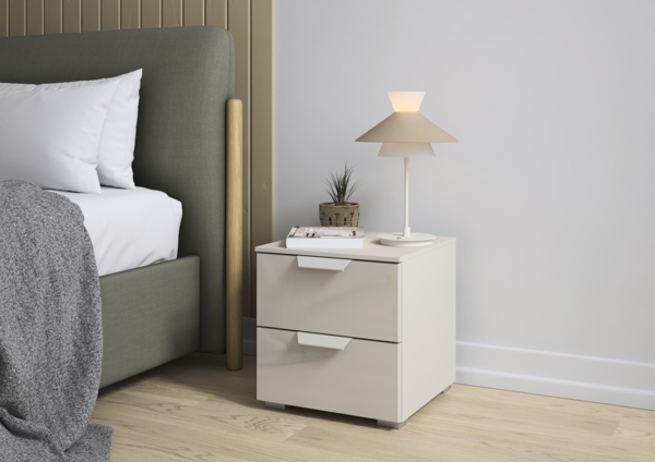 rauch Aditio Box, Nachttisch, 2 Schubladen, mit Glasfront, mit Softclose-Funktion, Farbe Beige, BxHxT 40x42x42cm