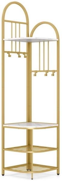 KOMFOTTEU Kleiderständer, Eck-Garderobe mit Sitzbank, 6 Haken & Ablageflächen Bild 5