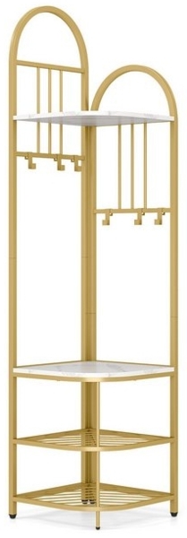 KOMFOTTEU Kleiderständer, Eck-Garderobe mit Sitzbank, 6 Haken & Ablageflächen Bild 4