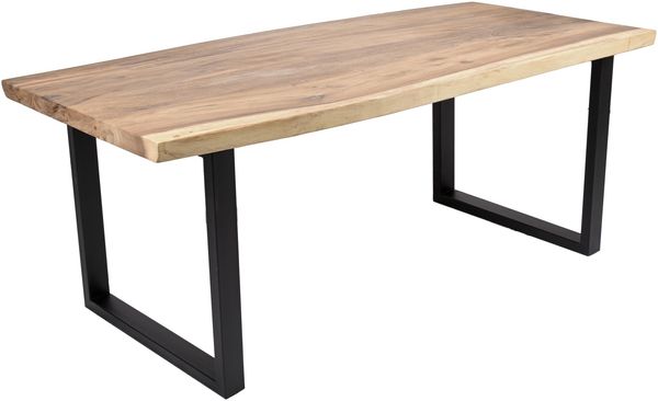 Esstisch TESSA mit Baumkante Suarholz 200x100x76cm | Holztisch mit Metallgestell Baumkantentisch Tischbeine Schwarz