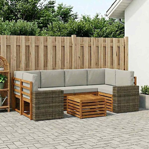 vidaXL Outdoor-Sofagarnitur mit Kissen 7 pcs Natürlich und Hellgrau 3384097