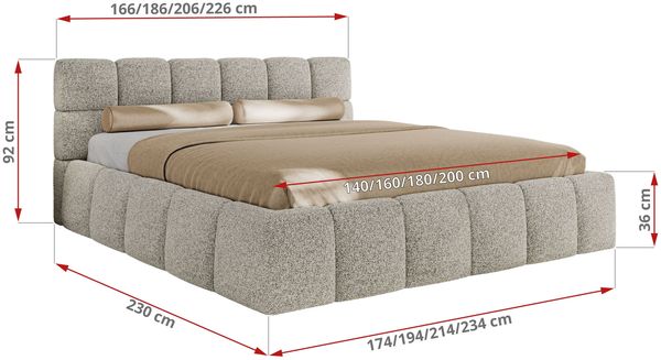 Doppelbett mit Gasdruckfeder, Polsterbett NIRA CLASSIC Holzlattenrost Bett mit Stauraum, gepolstertes Kopfteil Bettkasten Foam Matratze - 180 x 200 cm - Hellgrau Strukture - MIRO LUX Bild 4