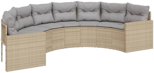 vidaXL Gartensofa mit Kissen Halbrund Beige Poly-Rattan 3318515