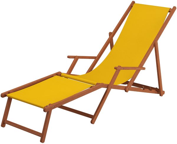 Liegestuhl gelb Fußablage u Kissen Deckchair klappbar Sonnenliege Holz Gartenliege 10-302 F KH