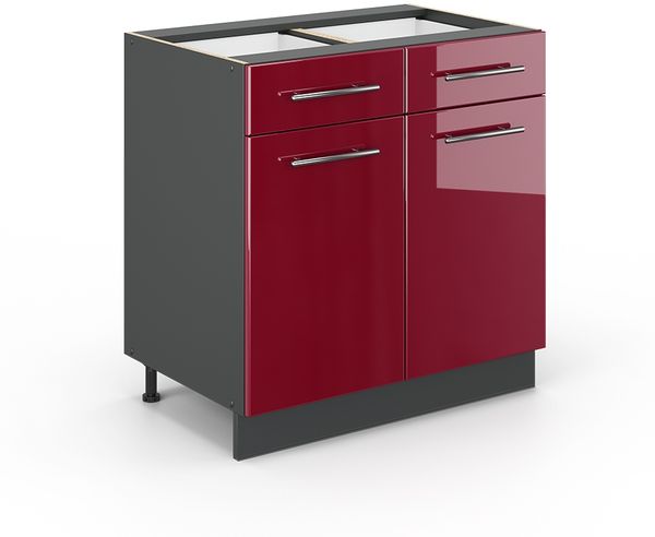 Küchenunterschrank Fame-Line Bordeaux Hochglanz 80 cm ohne Arbeitsplatte Vicco