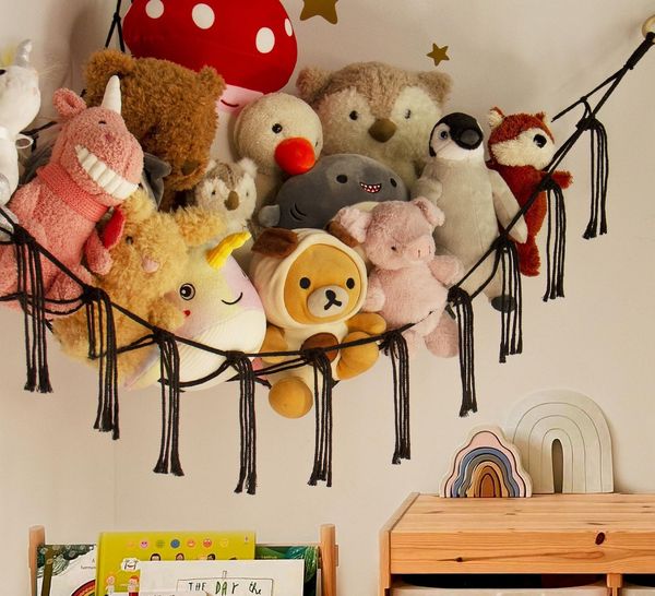 FOUORTUNATE-BEE Hängekorb Plüschtier Hängematte Ecknetz für Kinderzimmer Deko Mehrere Farben, Handgewebtes Spielzeugnetz zur Aufbewahrung von Kuscheltieren