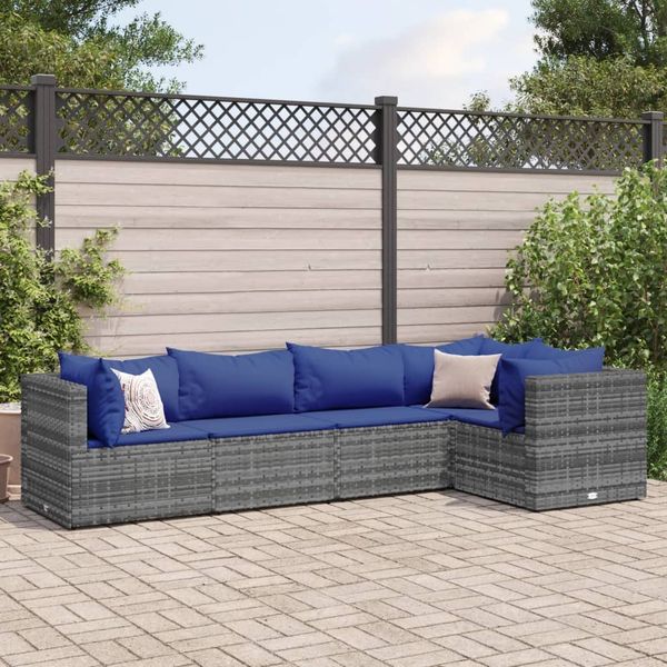 vidaXL 5-tlg. Garten-Lounge-Set mit Kissen Grau Poly Rattan 3308095