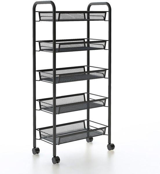 Leogreen - Lagerwagen, Aufbewahrungsmöbel, 5 Lagen, 104 x 46 x 27 cm, Schwarz, Material: Eisen