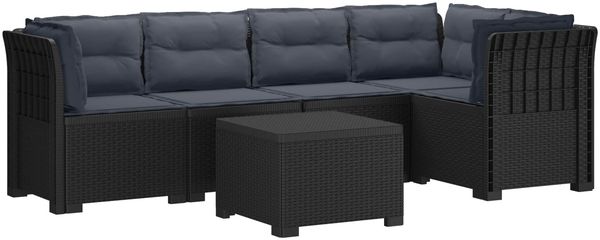 vidaXL 5-Sitzer Gartensofa mit Kissen Rattan-Look PP Anthrazit 3444089