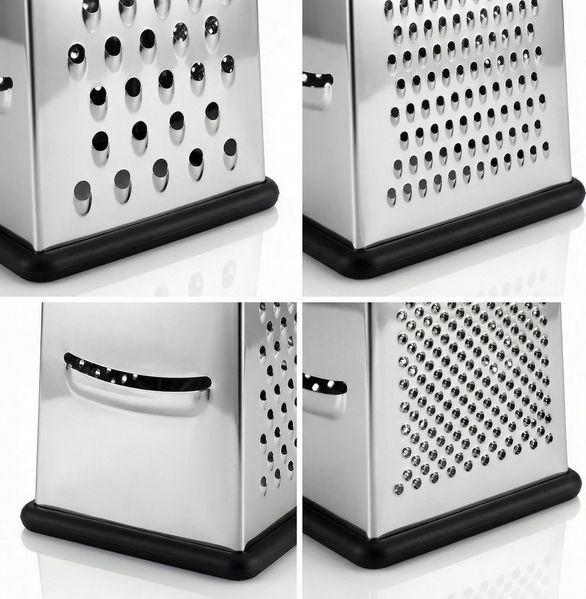 Arendo Vierkantreibe 4-Seitiger Edelstahl Gemüsehobel, Küchenreibe, Multireibe, Edelstahl, Kunststoff, (Set, Edelstahlreibe mit 4 Reibeflächen: grob, fein, Hobel, Zesten), Kartoffelreibe, Grater, Gemüsereibe, rutschfest, ergonomisch