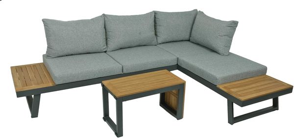 Gartenloungeset CONRAD 3-tlg - Akazie, Grau | Gartenmöbel Set Garten Loungegruppe Lounge-Set Pool Loungegarnitur