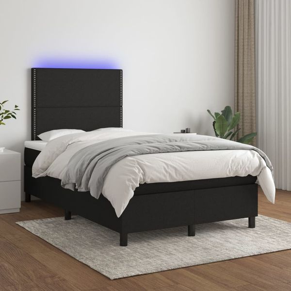 vidaXL Boxspringbett mit Matratze & LED Schwarz 120x200 cm Stoff, Härtegrad: H2 [3134783]