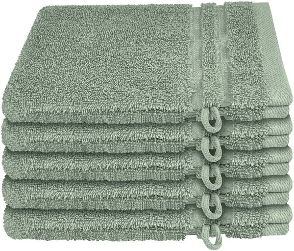 Schiesser Frottier Waschhandschuhe Milano im 5er Set aus Flauschiger, hautfreundlicher Baumwolle, Made IN Green, Farbe:Hellgrün, Größe:16x22 cm