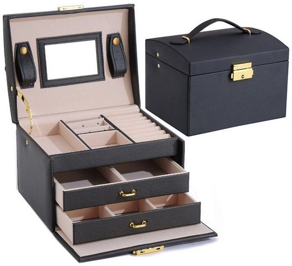 FOUORTUNATE-BEE Schmuckkasten 3 Ebenen Schmuckkasten mit Schloss, Leder-Schmuckbox mit Schloss, abnehmbare Fächer