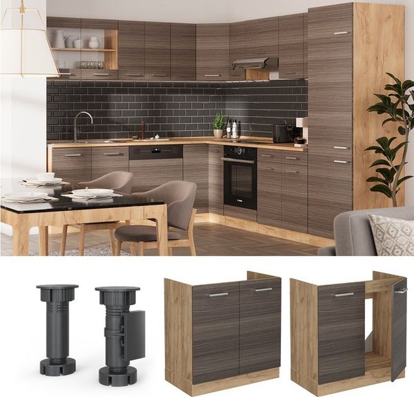 Spülenunterschrank R-Line Edelgrau 80 cm ohne Arbeitsplatte Vicco Bild 2