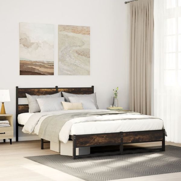 vidaXL Metallbett ohne Matratze Räuchereiche 135x190 cm 4017217