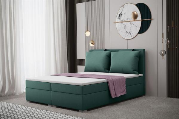 Boxspringbett Schlafzimmerbett MATRO 140x200cm in Stoff Soro Türkisblau