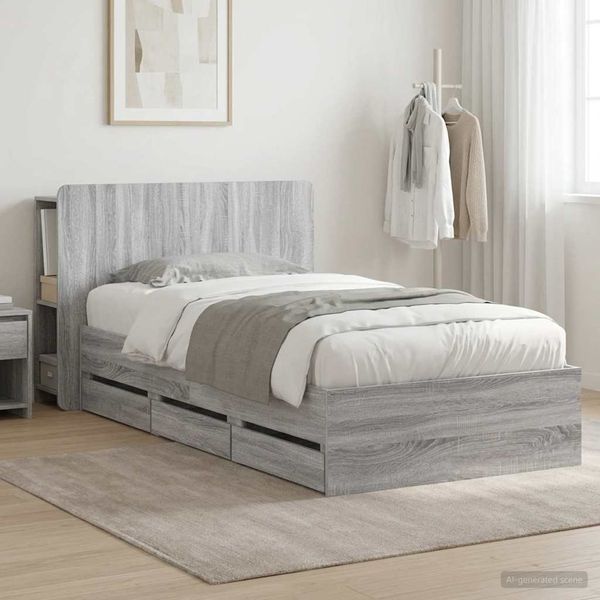 vidaXL Bettgestell mit Stauraum Grau Sonoma 100x200 cm Holzwerkstoff 3433927