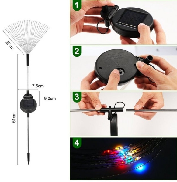 LETGOSPT LED Solarleuchte 2/4x Solarlampen für Außen Garten, 2 Modi Solarlampe Feuerwerk Lichter, LED fest integriert, Bunt, 120 LEDs Gartenleuchten für Gartendeko Wege Hof Balkon Auffahrt Bild 4