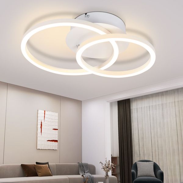 LED Deckenleuchte Deckenlampe Schlafzimmer -ZMH 2 Ringe Weiß Drehbar Wohnzimmerlampe Moderne Runde Design Schlafzimmerlampe 24W 3000K Warmweiß Küchenlampe für Wohnzimmer Küche