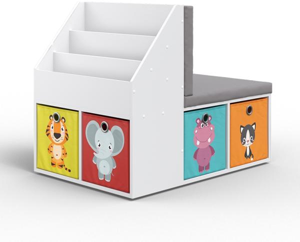 VICCO Kinderregal ONIX mit Sitzbank 6 Faltboxen Kindersitzbank Kinderzimmerregal