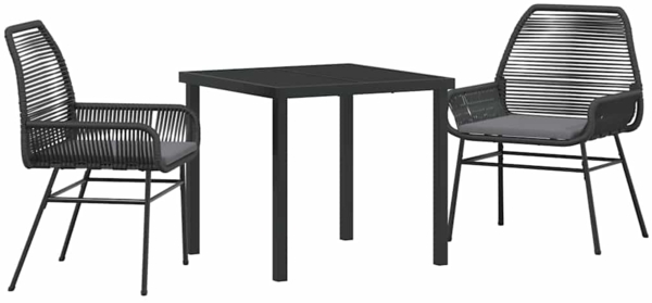 vidaXL Garten Essgruppe mit Kissen 3 pcs Schwarz Poly-Rattan 3380869