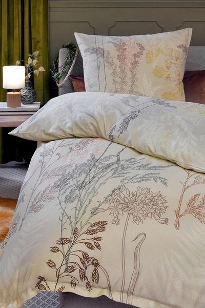 casa NOVA Bettwäsche CAROL, 135 x 200 cm, Beige, Braun, Gelb, Satin, 2 teilig, florales Muster, mit Reißverschluss