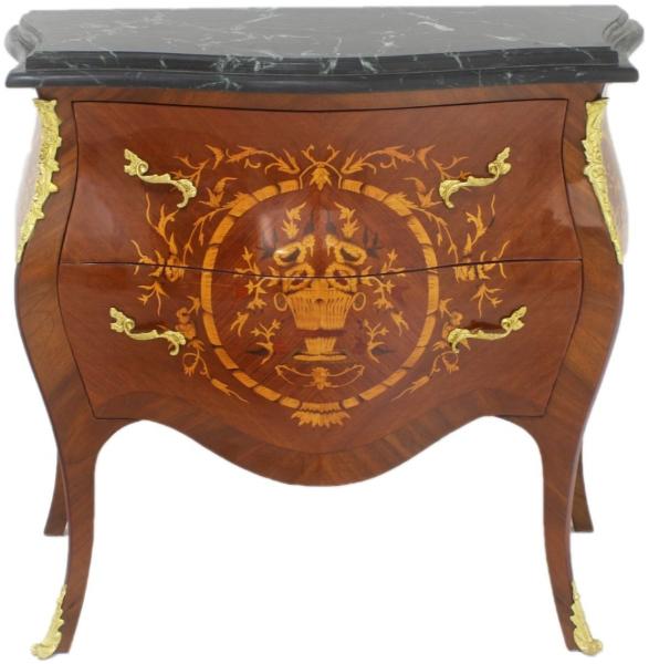 Casa Padrino Barock Kommode Braun / Gold / Schwarz 95 x 45 x H. 85 cm - Handgefertigte Massivholz Kommode mit 2 Schubladen und Marmorplatte - Barock Möbel