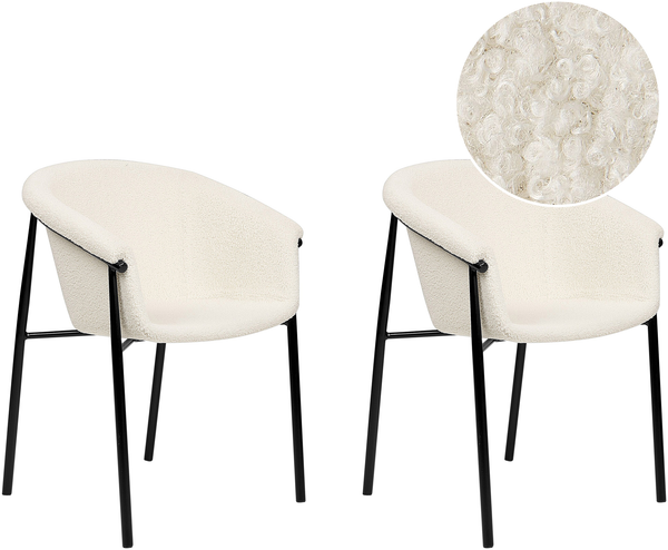 Esszimmerstuhl 2er Set AMES Bouclé Cremeweiß