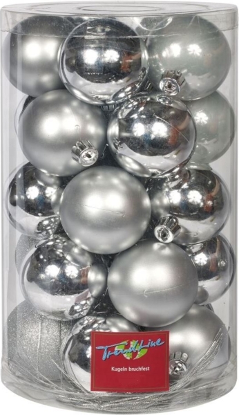 TrendLine Weihnachtskugeln bruchfest, langlebig Ø 6, 8 10 cm silber 26 Stück