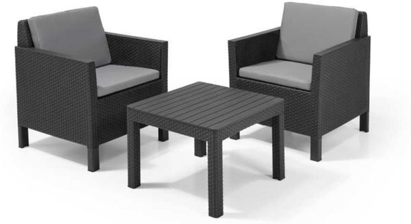 Allibert Polyrattan Balkonmöbel-Set "Chicago", graphit,2 Sessel und Tisch