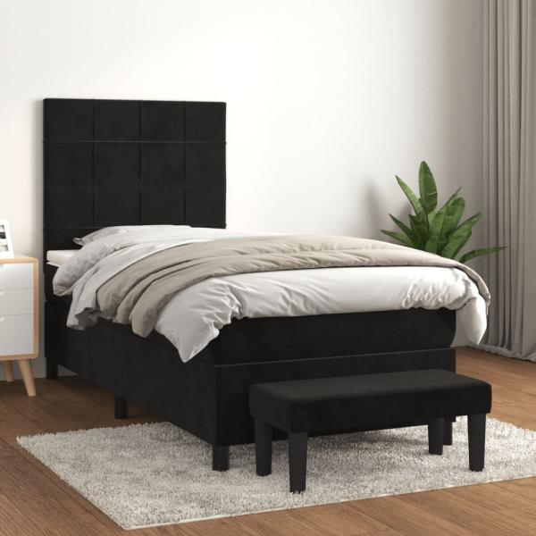 vidaXL Boxspringbett mit Matratze Schwarz 90x190 cm Samt 3137817