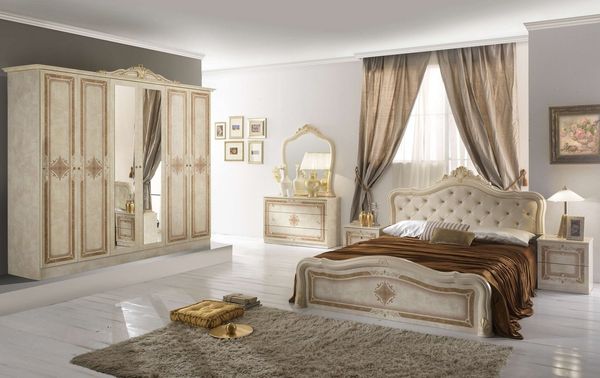 Interdesign24 Schlafzimmer-Set Livia, (im klassischen Barock Stil, 6-Teilig), in Beige/Gold Hochglanz