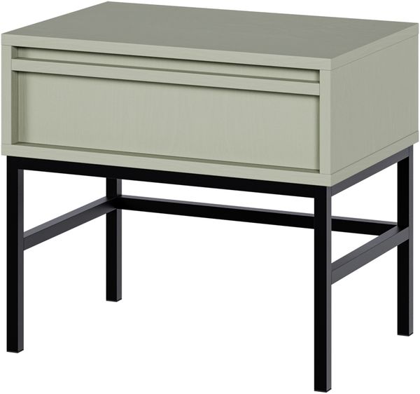Selsey 'Evo' Nachttisch mit Schublade, salbeigrün mit schwarzem Metallgestell, ca. 44 x 50 x 34 cm