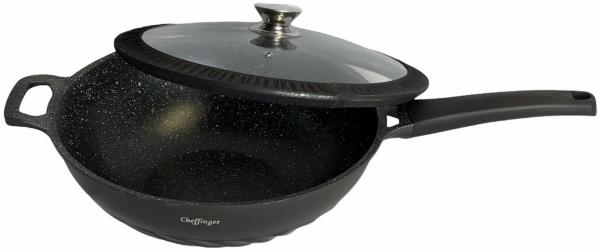 WOK Wokpfanne Pfanne mit Glasdeckel Induktion Ø32cm Cheffinger CF-DW32